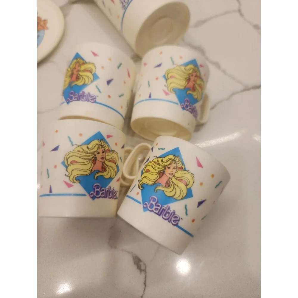 BARBIE Vintage Children's Tea Set 13 Pieces Chilton 1990's Plastic White Toy Set